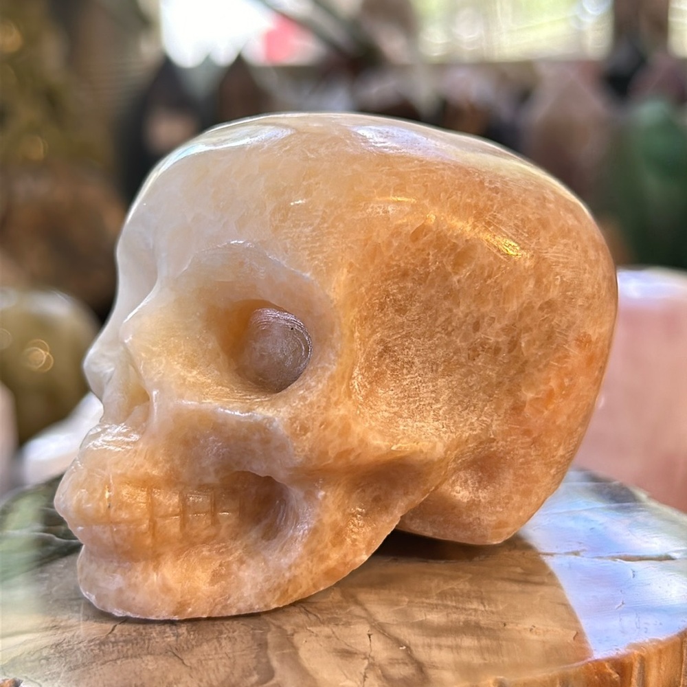 Orange Calcite Crystal Skull Carving!